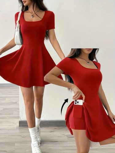 Kadın kısa kollu dalgıç elbise kırmızı 