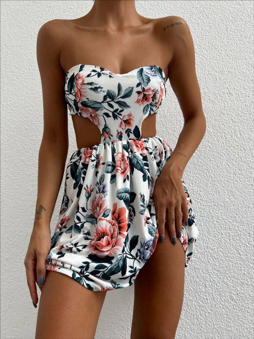 Sıfır omuz belden detaylı mini elbise yeşil detay