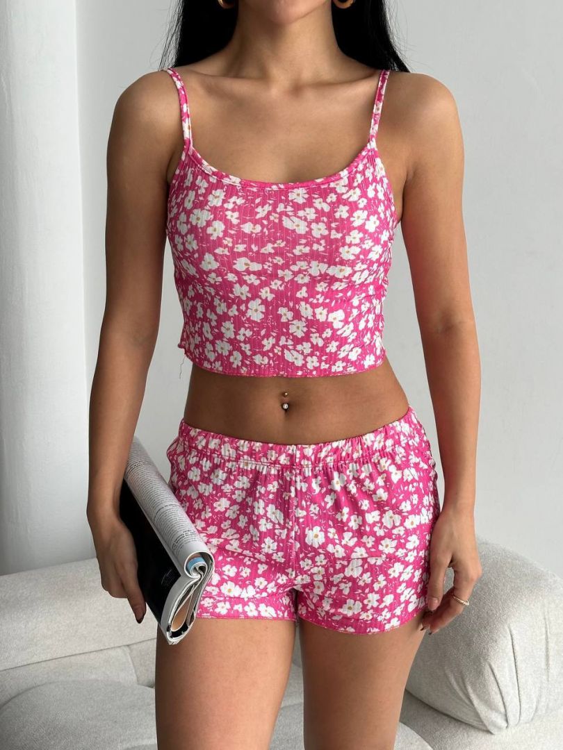 Desenli kısa baby takım pembe