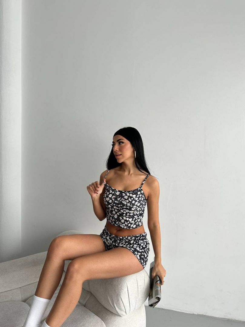 Desenli kısa baby takım siyah