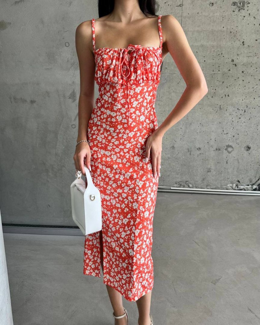 Desenli 90'lar uzun elbise turuncu